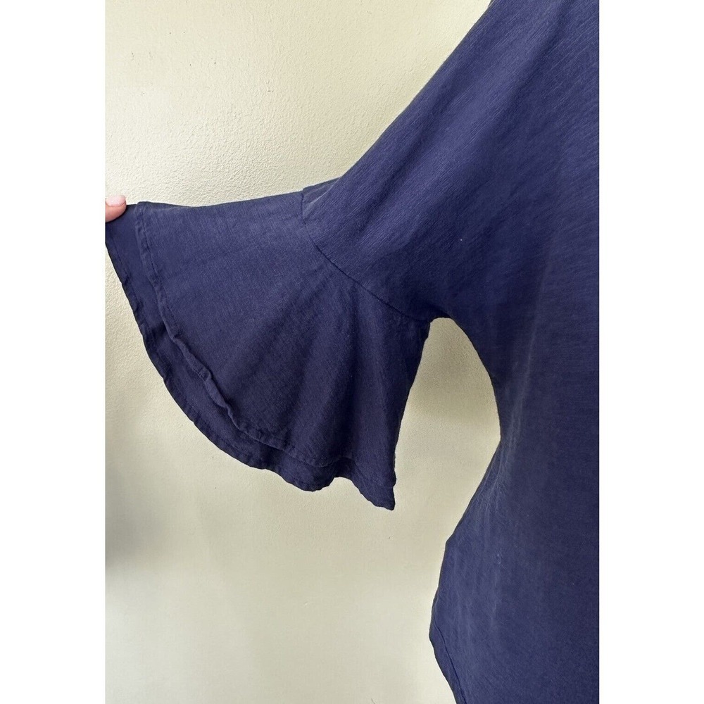 Vineyard Vines Shirt Top Sz S Flowy Flutter Sleeve Scoop Neck Office Cotton Blue - Picture 4 of 6